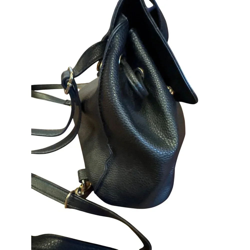 Nanette Lepore Black Faux Leather Backpack Purse Tote Convertible Bag Women's